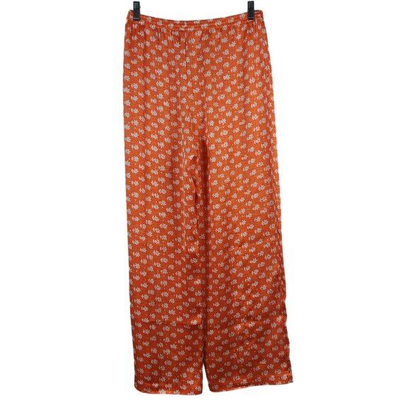 Victoria's Secret Lounge PJ Pants Orange Medium Pull On Wide Leg Floral VTG - Picture 4 of 5